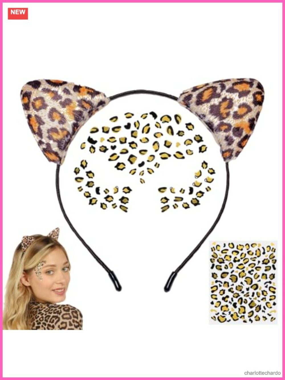 Leopard Ears Headband & Temporary Tattoos Costume Accessory Set